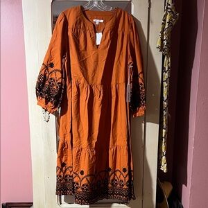 Chico's Vibrant Orange Dress with Black Embroidery